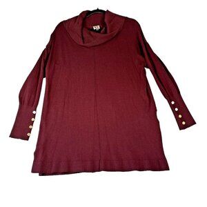 Ann Taylor Burgundy Tunic Sweater Viscose Blend Long Sleeves Cowl Neck Women's M